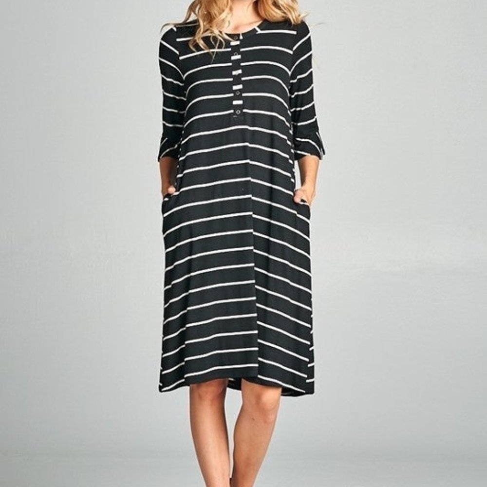 Cozy Black and White Striped Dress Nursing Dress